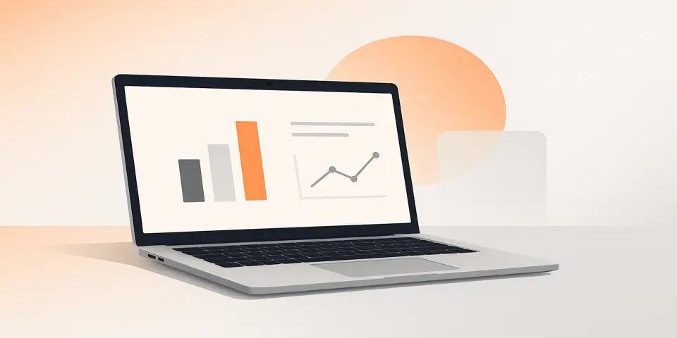 Laptop displaying analytics and charts representing SME performance improvement