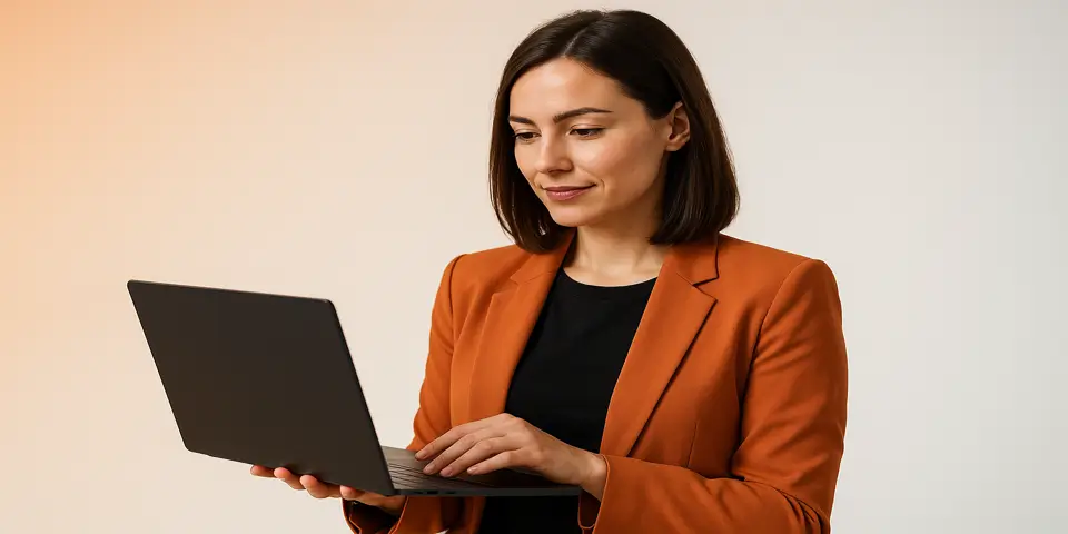 Professional interacting with laptop and reviewing business growth metrics
