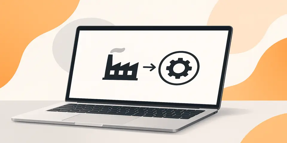 Laptop displaying digital factory dashboard for process optimization