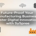 Digital factory elements and robotic arms symbolizing advanced manufacturing innovations