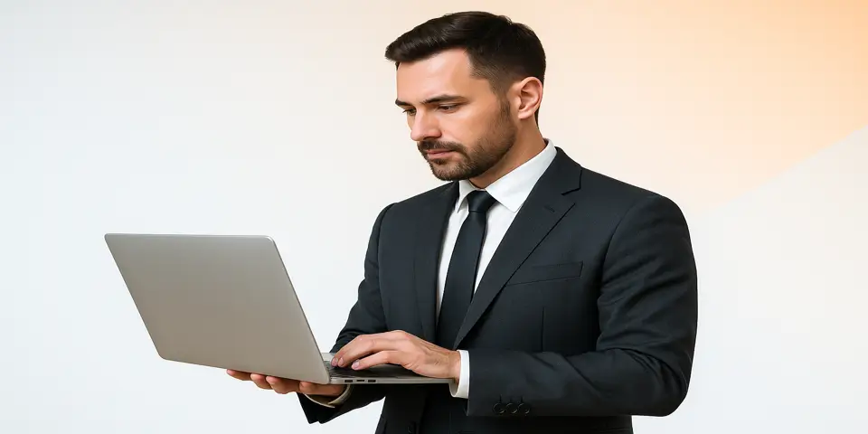 Professional analyzing digital insights on a laptop