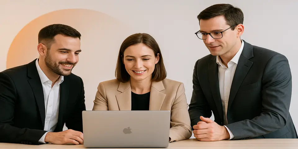 Team of professionals collaborating on digital business solutions