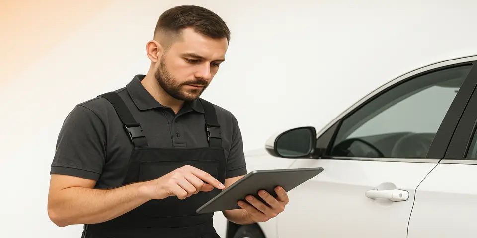 Professional analyzing auto industry web analytics on a digital screen