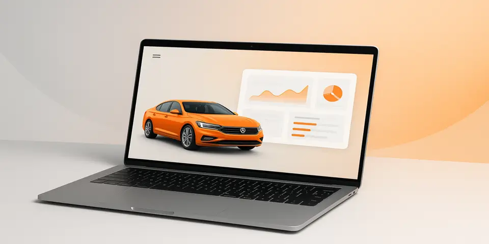 Laptop displaying modern automotive website interface and code preview