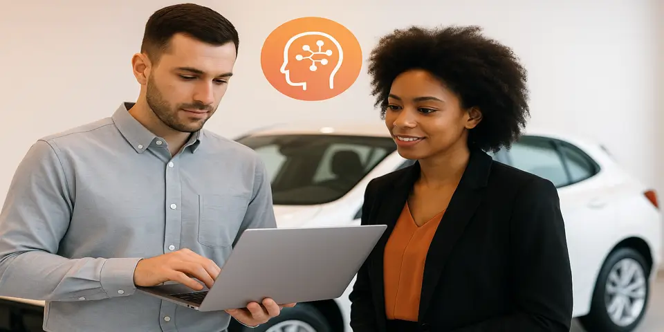Team of marketing professionals discussing automotive retail strategies