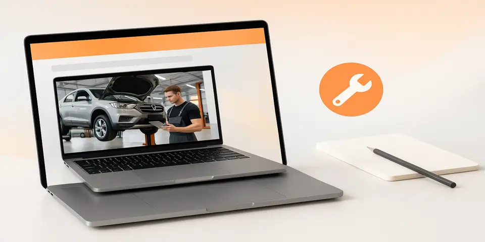 Laptop displaying analytics and performance dashboard for auto services