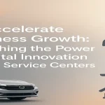 Modern car and digital icons representing innovation for auto service centers
