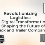 Futuristic trucks and digital network visuals showcasing logistics innovation