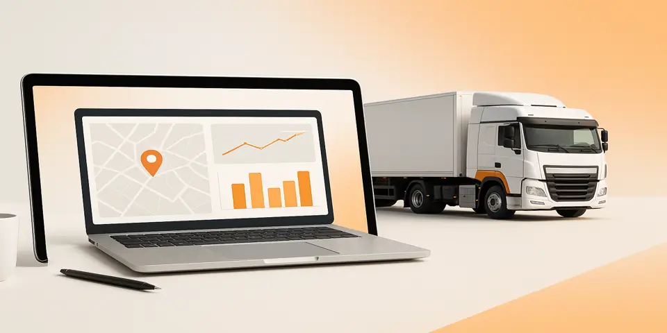 Laptop displaying connected logistics and tracking dashboard