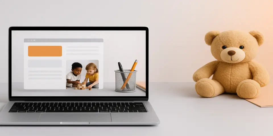 Laptop displaying daycare website homepage mockup.