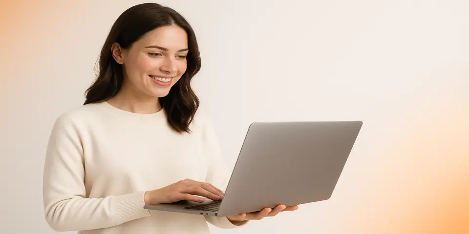 Designer analyzing daycare website layout on laptop screen.