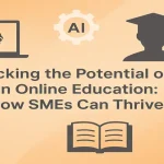 AI in Online Education concept with centered blog title and learning icons.