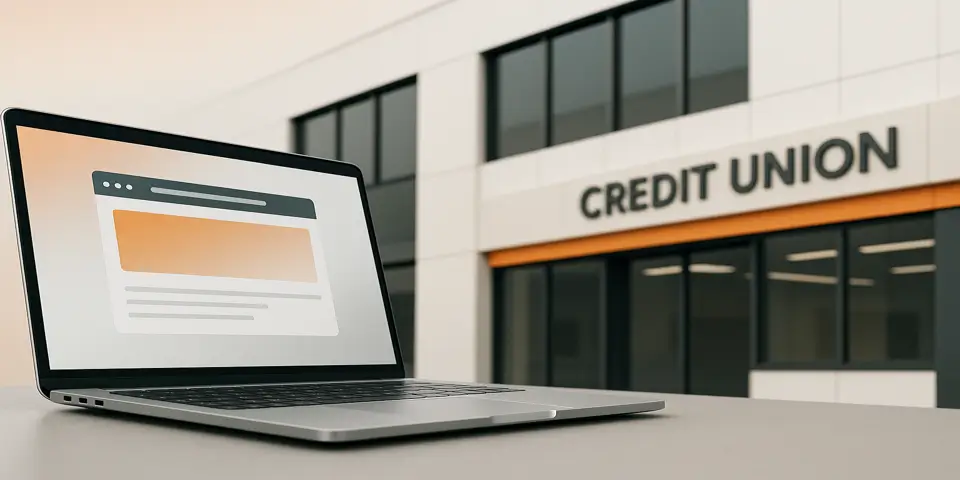 Laptop displaying financial analytics with credit union interface.