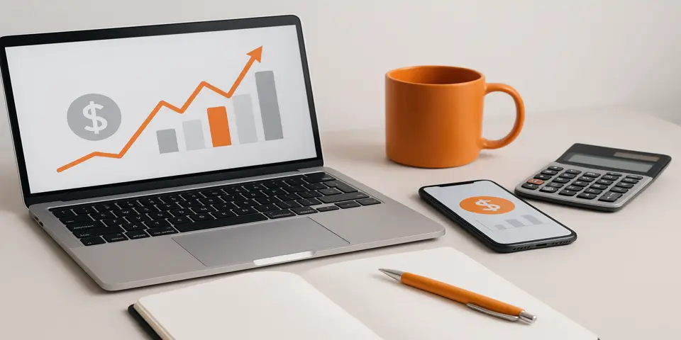 Laptop screen displaying fintech financial analytics dashboard.