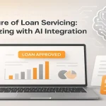 Laptop showing AI-powered loan approval dashboard with coins and credit cards.