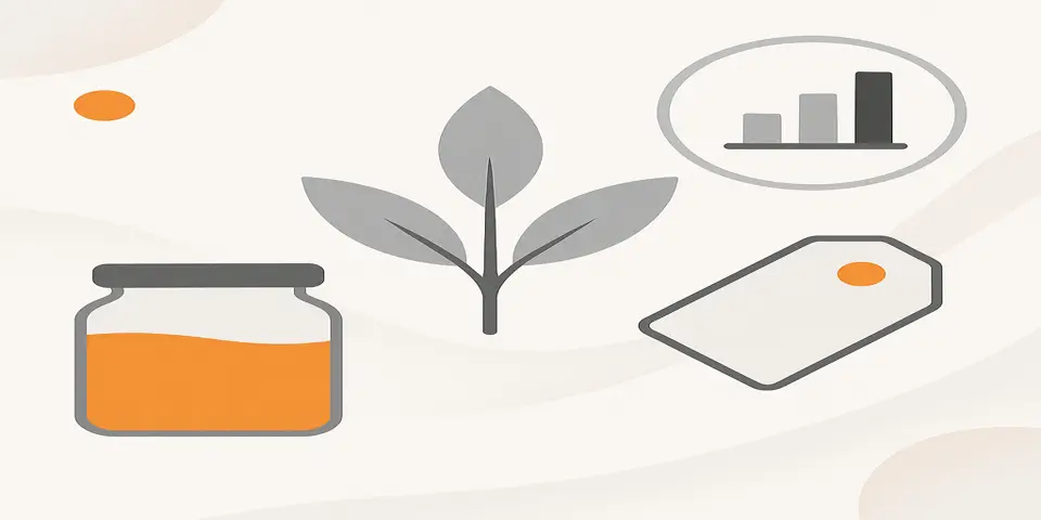 A hyper-real featured image showcasing fresh herbs, essential oils, and a laptop displaying analytics. It represents the transformation of the herbal industry through digital solutions that streamline production, enhance traceability, and expand global market reach.