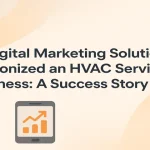 Modern digital marketing concept with HVAC-related visuals and centered title text.