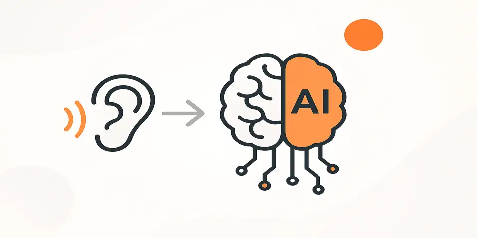 Abstract pattern with AI and soundwave elements in orange and grey.
