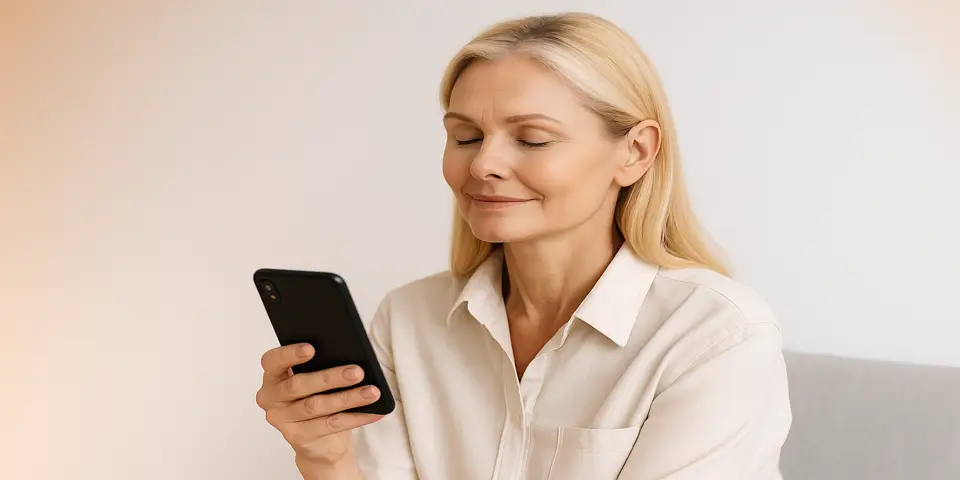 Professional reviewing AI-based audiology data on a tablet.