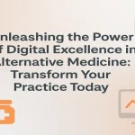 Digital transformation in alternative medicine with modern visuals and centered title text.