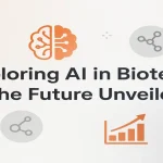 AI-driven biotechnology innovation with DNA and neural network visuals.