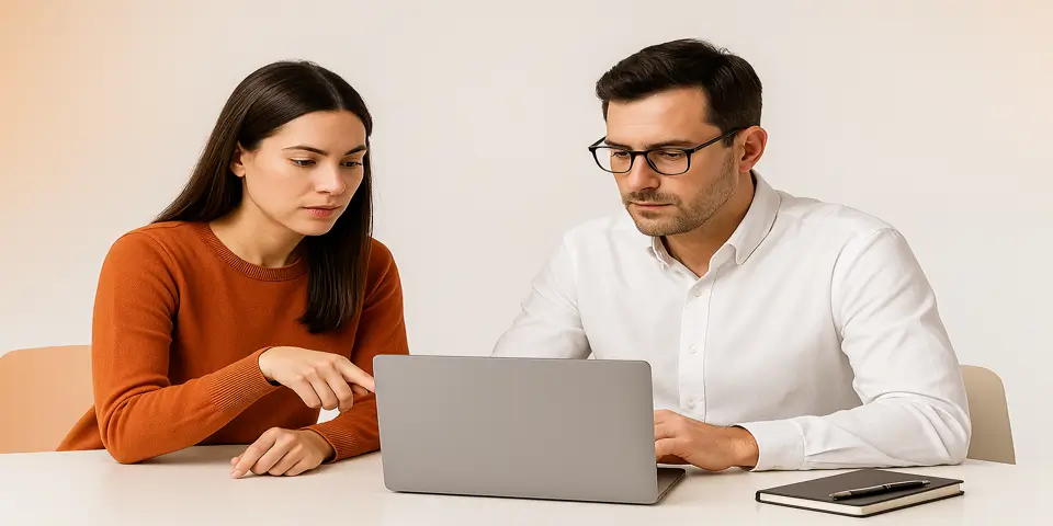 Team discussing PPC campaign optimization using laptops and data screens.