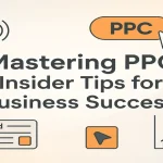 PPC success strategy visualization with digital marketing dashboard and title text.