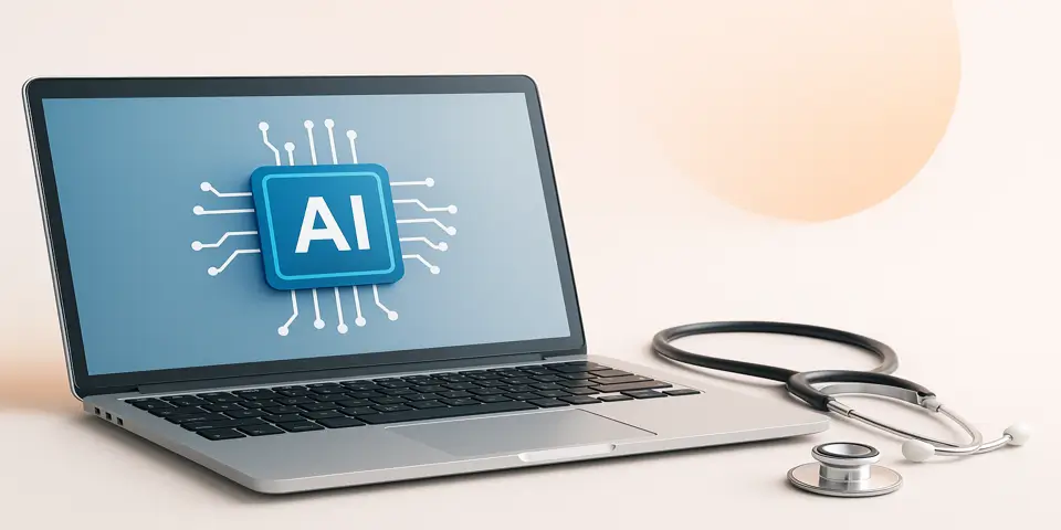 Laptop screen displaying healthcare analytics powered by AI.