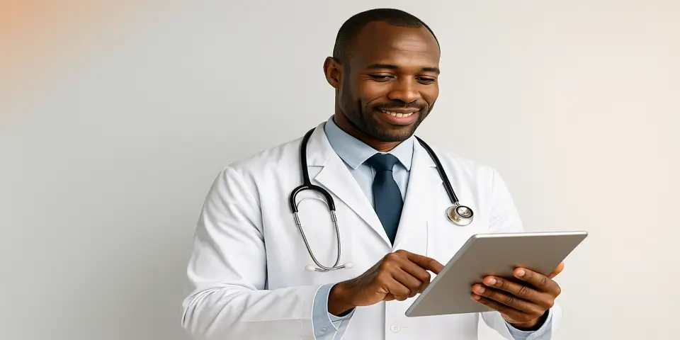 Doctor using AI technology for enhanced patient care.