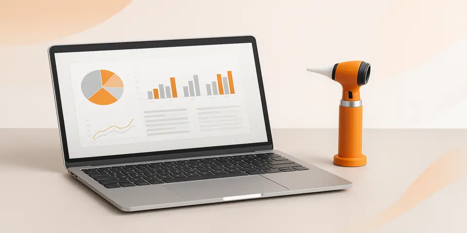 Laptop displaying healthcare data analytics dashboard.