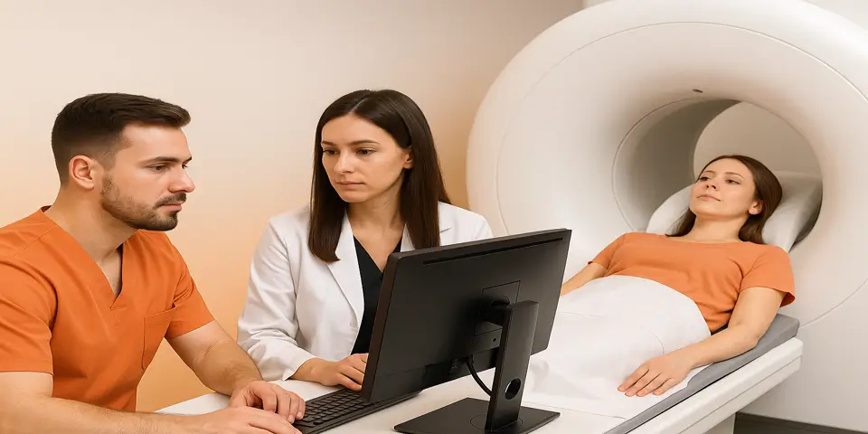 Team of professionals collaborating on medical technology strategies.