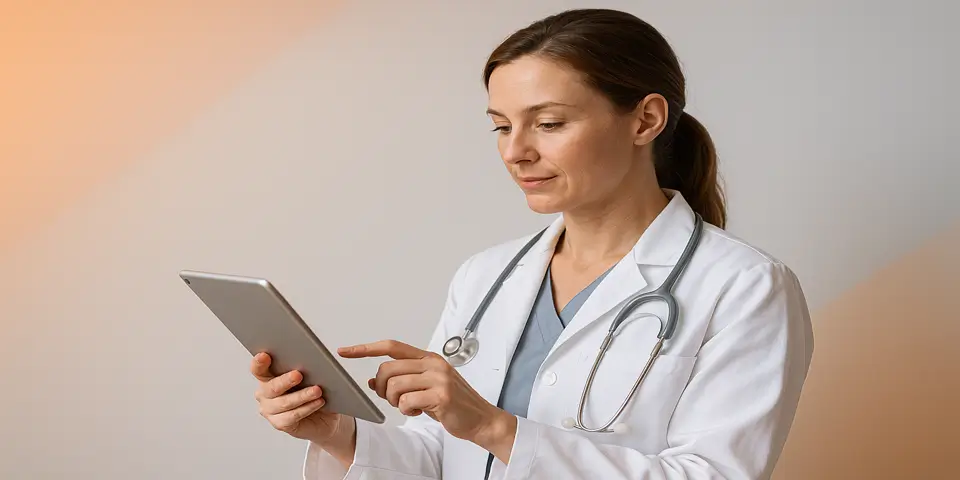 Professional analyzing digital medical insights on a device.