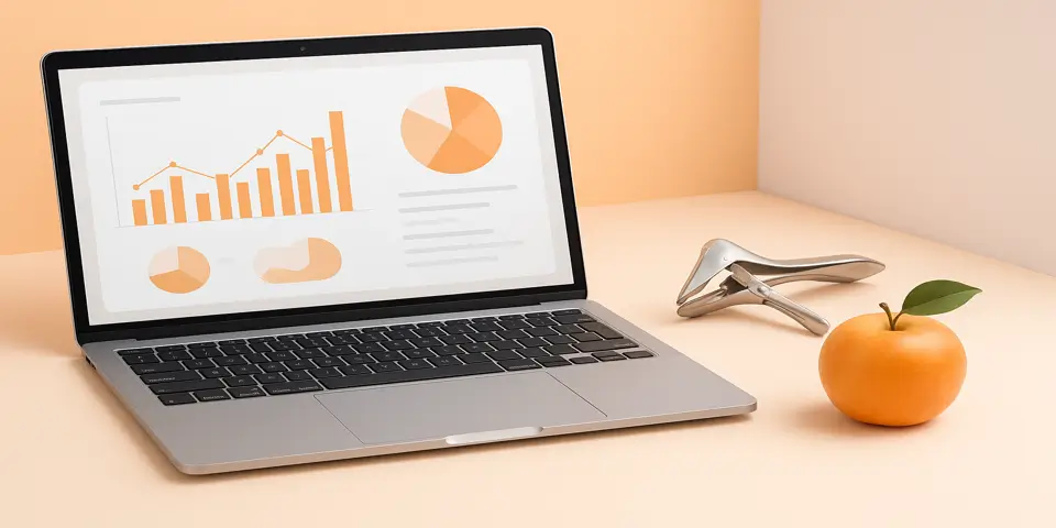 Laptop displaying analytics and digital performance charts.
