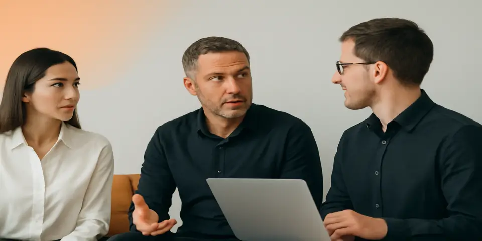 Professionals discussing web design innovations for orthodontic practices.