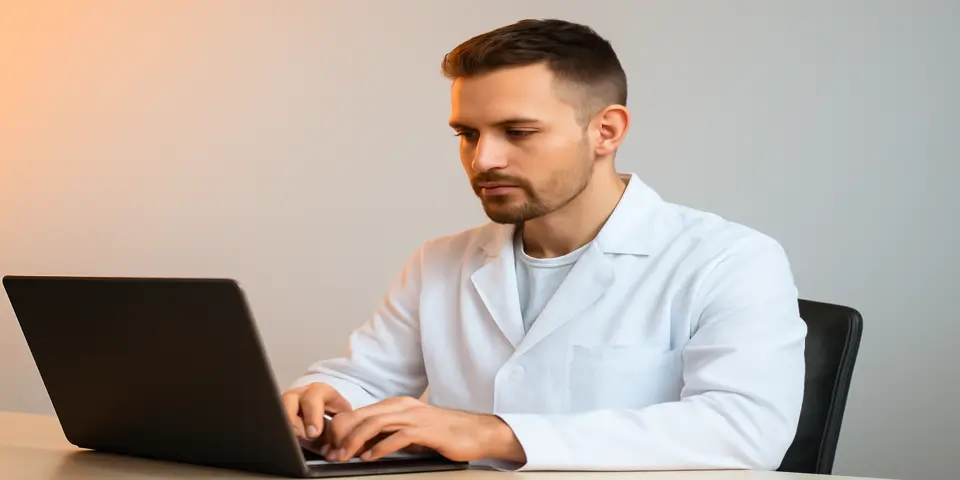 Web designer working on a new orthodontic practice website design.