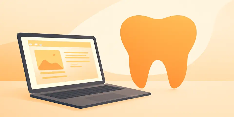 Laptop displaying orthodontic website design concepts.