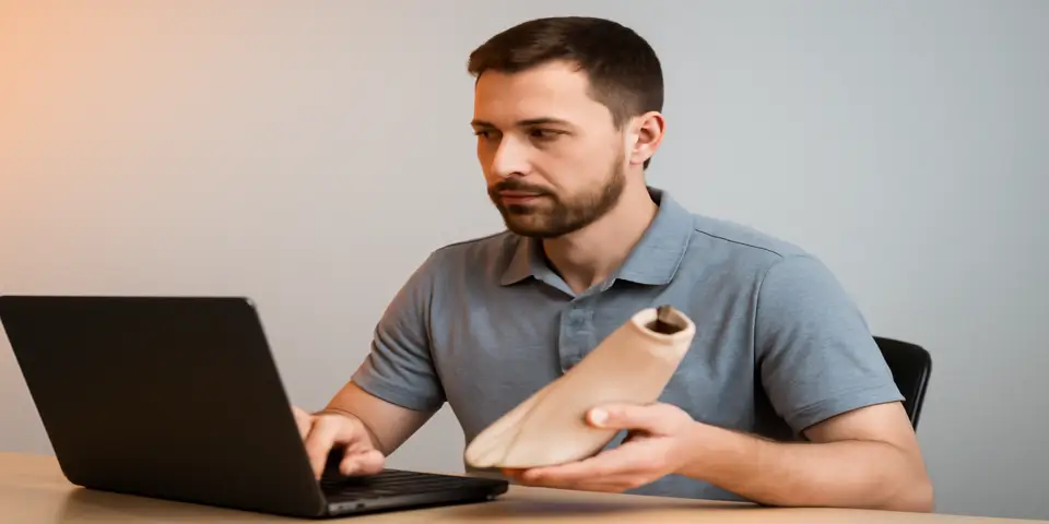 Business professional analyzing digital tools for ROI in orthotics.