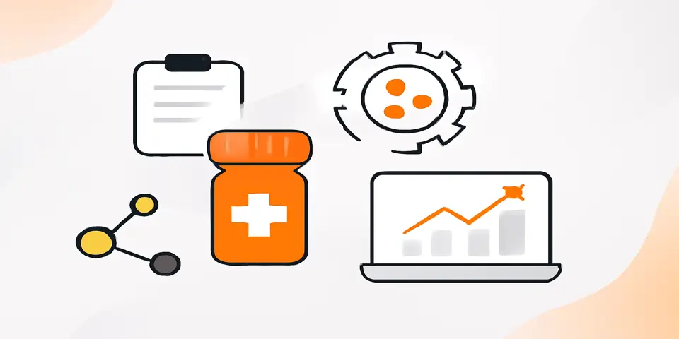 Abstract design representing digital transformation in pharma.