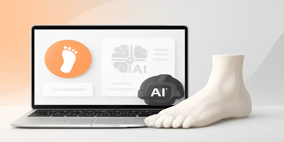 Tablet displaying AI-based podiatry patient care solutions.