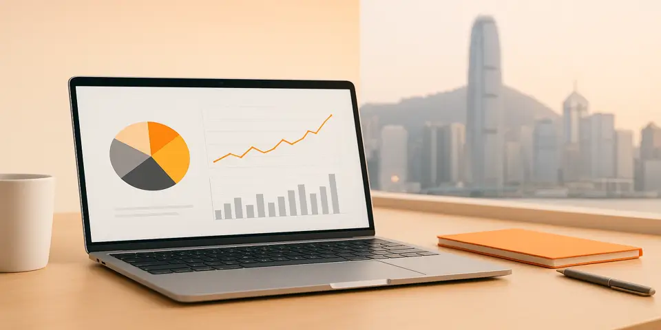 Laptop displaying digital marketing analytics dashboard with ROI graphs.
