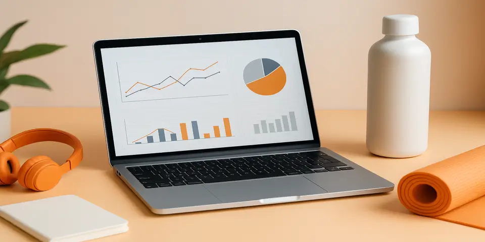 Smartwatch and laptop displaying fitness tracking data analytics.