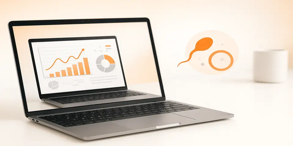 Laptop and tablet displaying fertility clinic analytics dashboard.