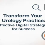 Digital strategy icons arranged around a centered title to highlight modern healthcare growth concepts.