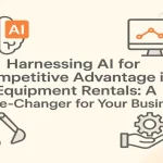 AI and equipment-related icons arranged around a centered title representing modern digital transformation for business growth.