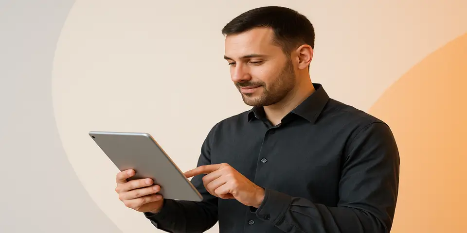 Professional reviewing AI analytics on a digital screen to improve operational efficiency.