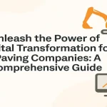 Digital transformation icons surrounding a centered title highlighting modern growth strategies for paving companies.