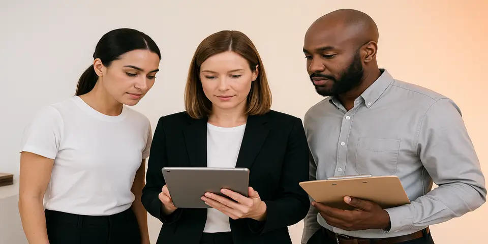 Team collaborating on digital strategies to enhance business visibility and performance.