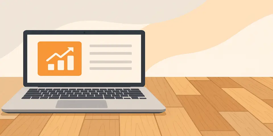 Laptop with analytics charts representing digital strategy and performance tracking.