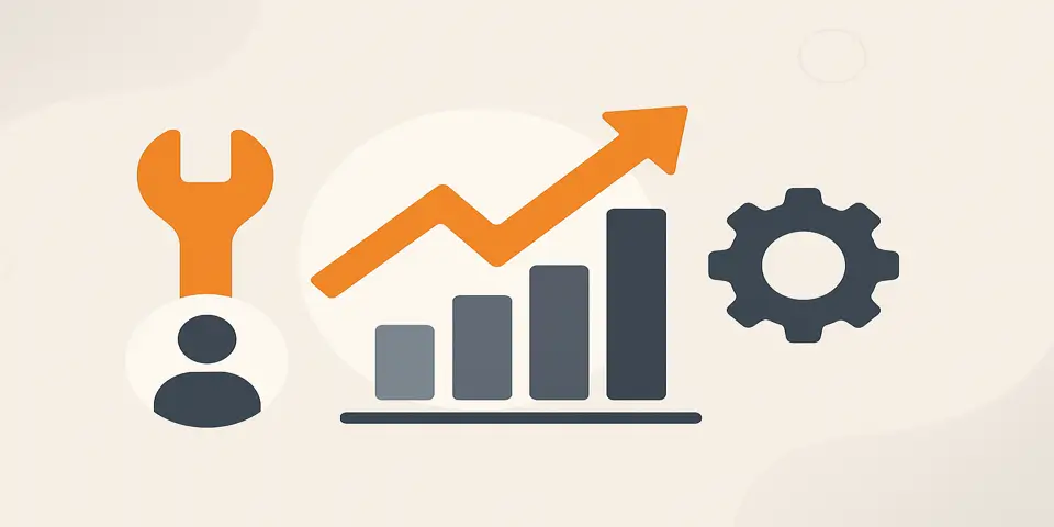 Abstract gradient shapes symbolizing digital transformation and service industry growth.