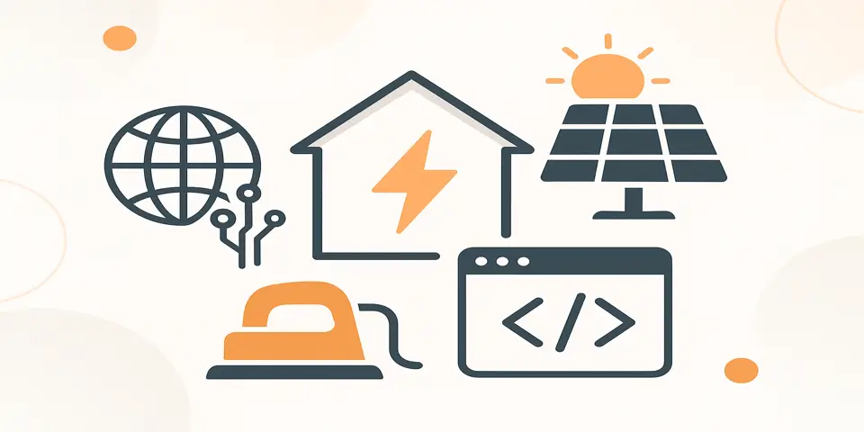 Minimal abstract shapes representing home energy digital growth through modern web interfaces.